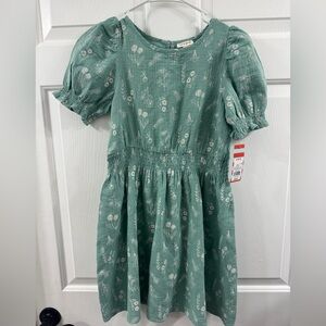 Cat & Jack Sage Green Floral Puff-Sleeve Smocked Dress